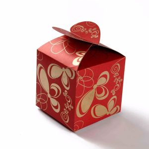 Square Wedding Party Favor Box in Red Color with a Heart Flap