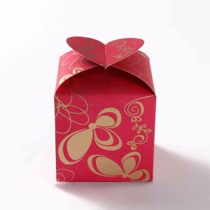 Square Wedding Party Favor Box in Pink with a Heart Flap