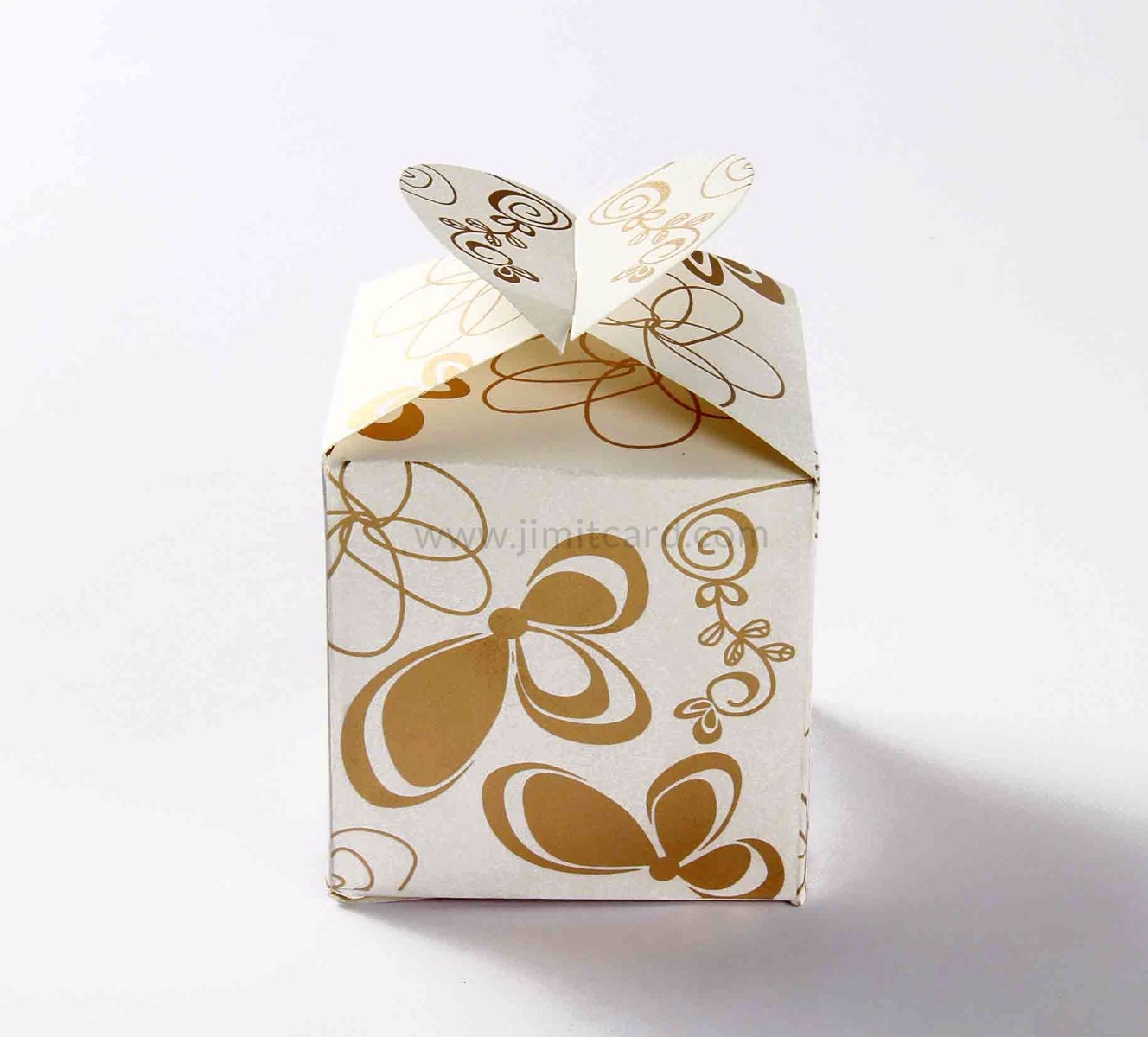 Square Wedding Party Favor Box in White with a Heart Flap