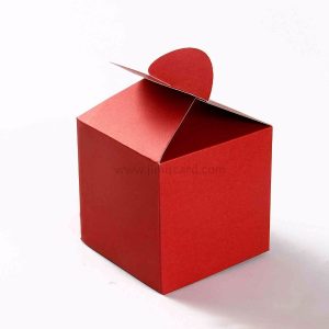 Square Wedding Party Favor Box in Red Color with a Heart Flap