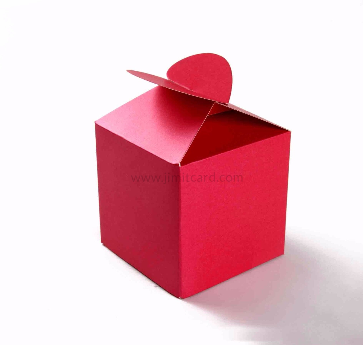 Square Wedding Party Favor Box in Pink with a Heart Flap