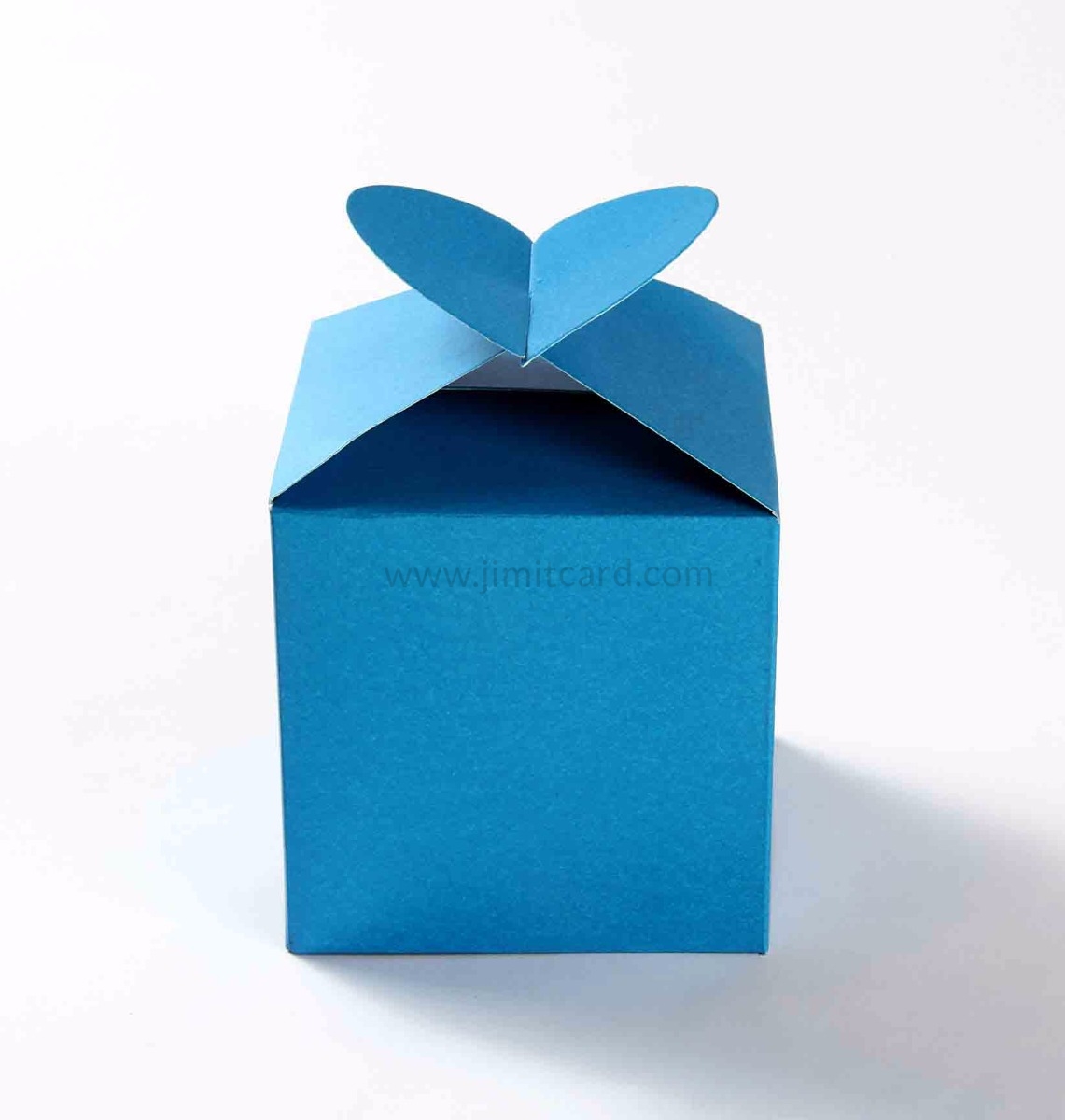 Square Wedding Party Favor Box in Firoze Blue with a Heart Flap