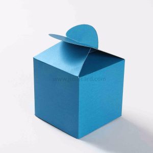 Square Wedding Party Favor Box in Firoze Blue with a Heart Flap