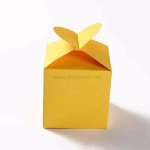 Square Wedding Party Favor Box in Yellow with a Heart Flap