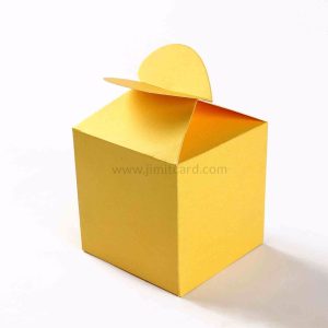 Square Wedding Party Favor Box in Yellow with a Heart Flap