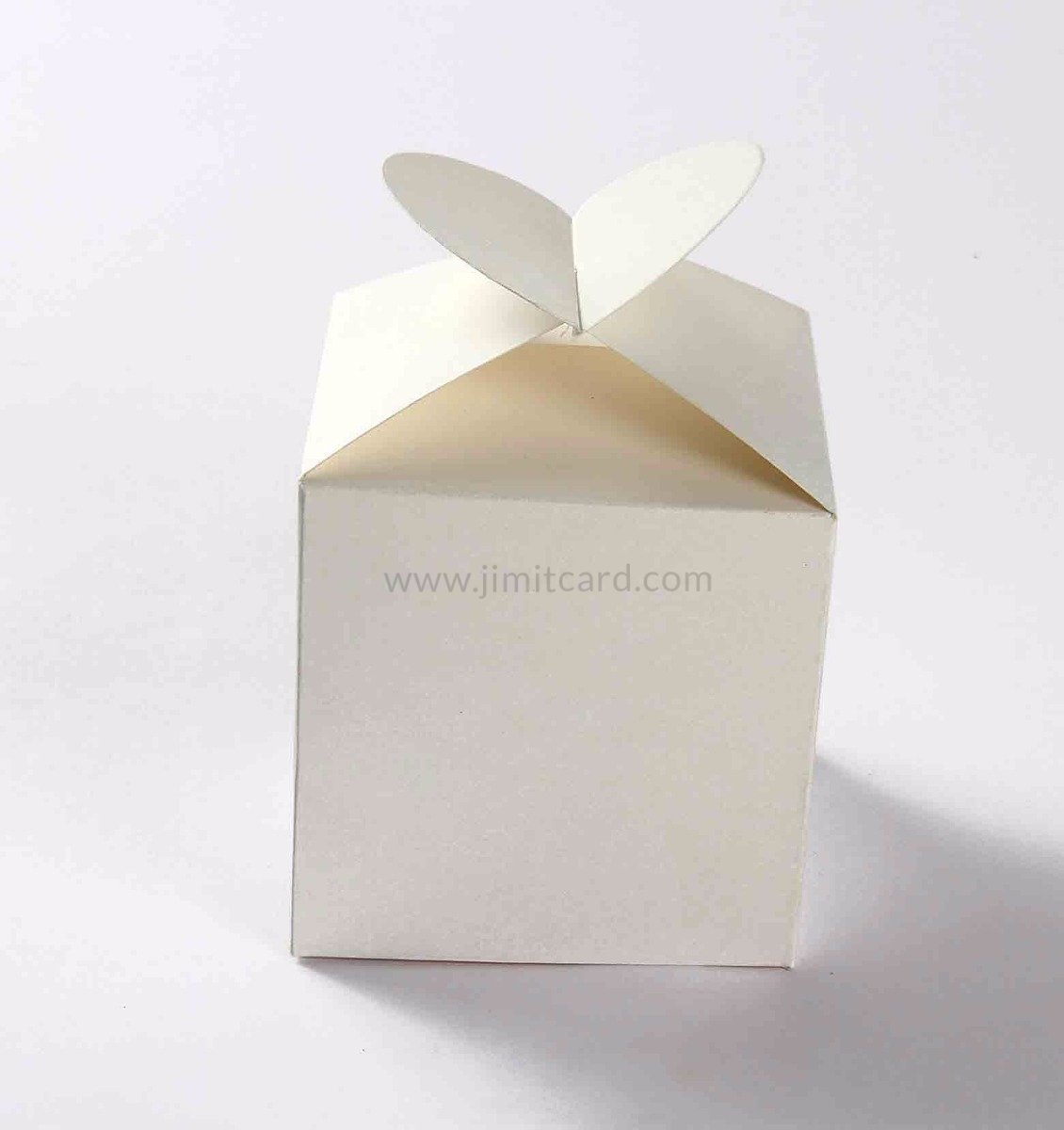 Square Wedding Party Favor Box in White with a Heart Flap