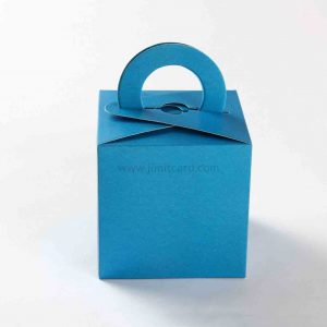Square Wedding Party Favor Box in Firoze Blue with a Holder
