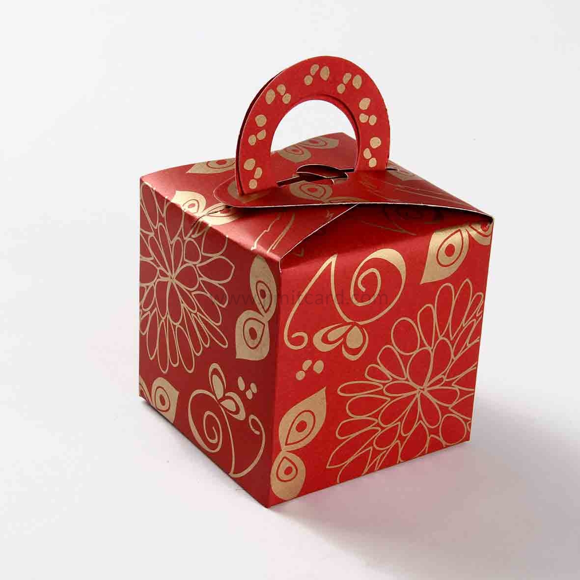 Square Wedding Party Favor Box in Red with a Holder