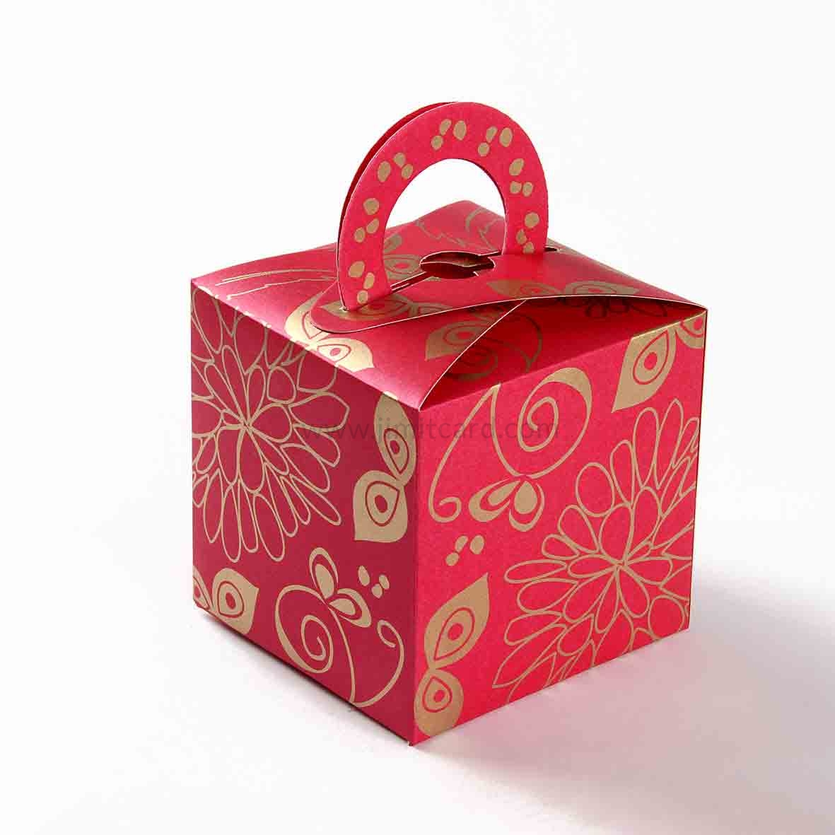Square Wedding Party Favor Box in Pink with a Holder