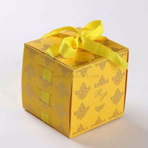 Bow Top Cube Favor Box in Yellow Color