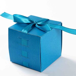 Bow Top Cube Favor Box No 5 - Firoze Blue-8534