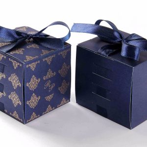 Bow Top Cube Favor Box in Royal Blue Color