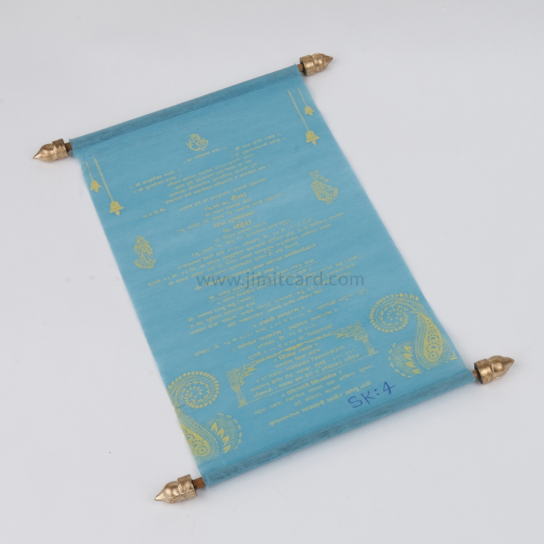 Sky Blue Wooly Paper Scroll Pattern for Wedding Invitation Cards-8514