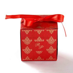 Bow Top Cube Favor Box No 5 - Red-8537