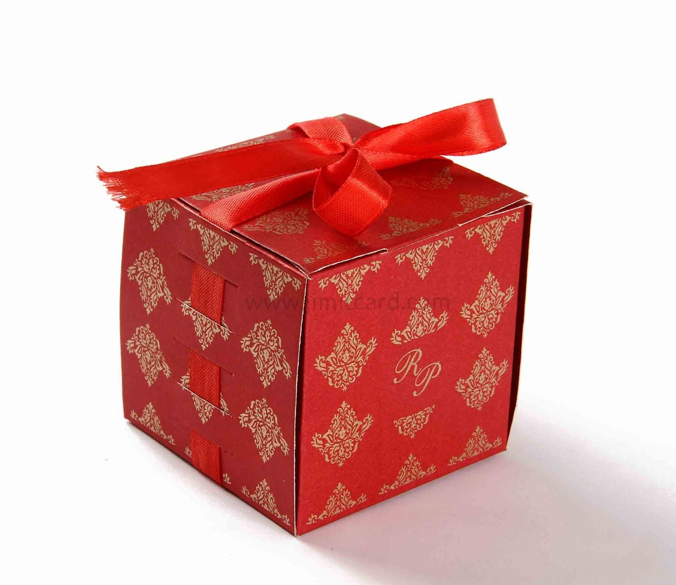 Bow Top Cube Favor Box No 5 - Red-0