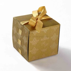 Bow Top Cube Favor Box No 5 - Golden-8552