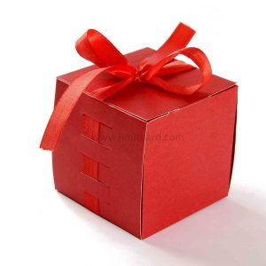 Bow Top Cube Favor Box No 5 - Red-8539