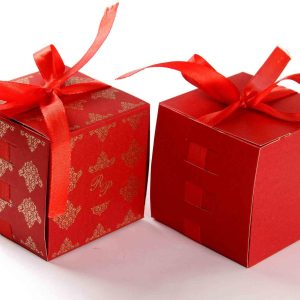 Bow Top Cube Favor Box No 5 - Red-8538