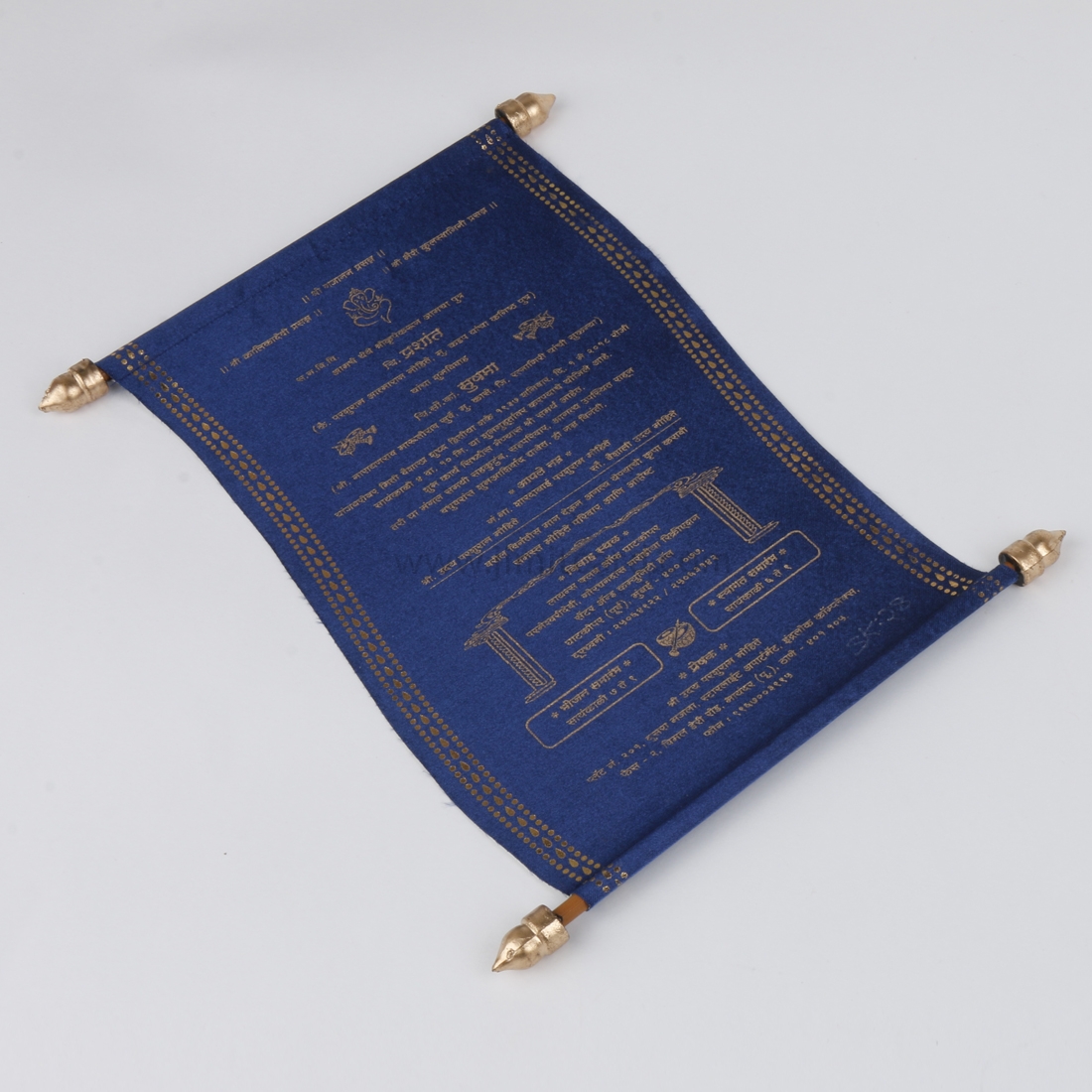 Traditional Scroll Wedding Invitation Cards in Blue Satin-9102