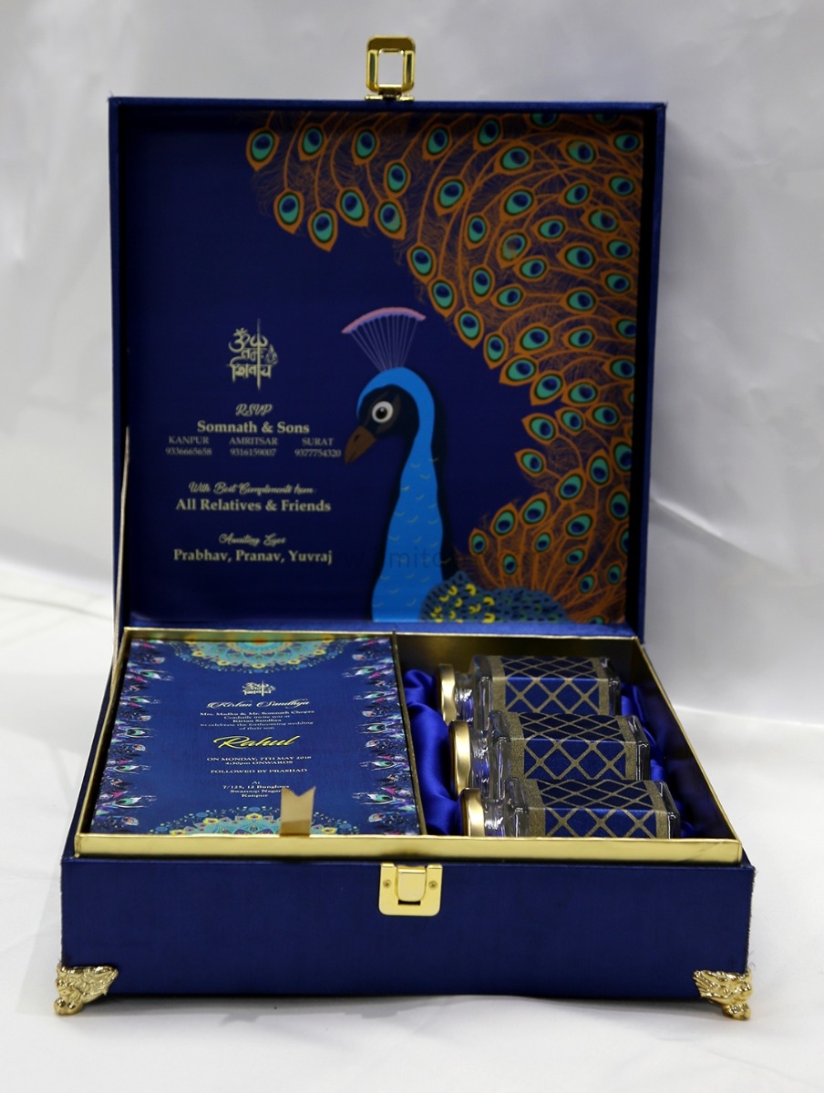 Peacock Theme Boxed Indian Wedding Card Design-9259