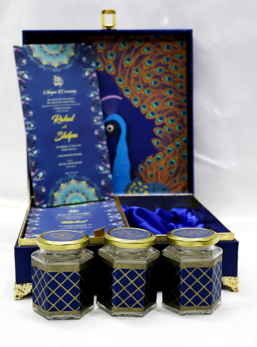 Peacock Theme Boxed Indian Wedding Card Design-0