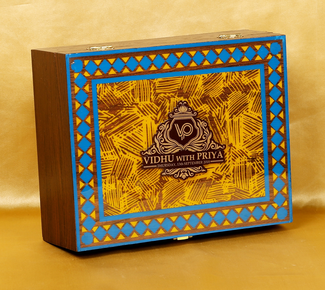 Royal Wooden Boxed Indian Wedding Invitation Card Design-9340