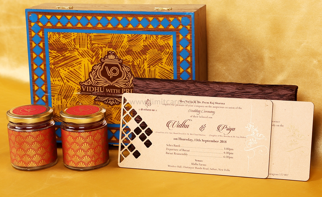 Royal Wooden Boxed Indian Wedding Invitation Card Design-9343