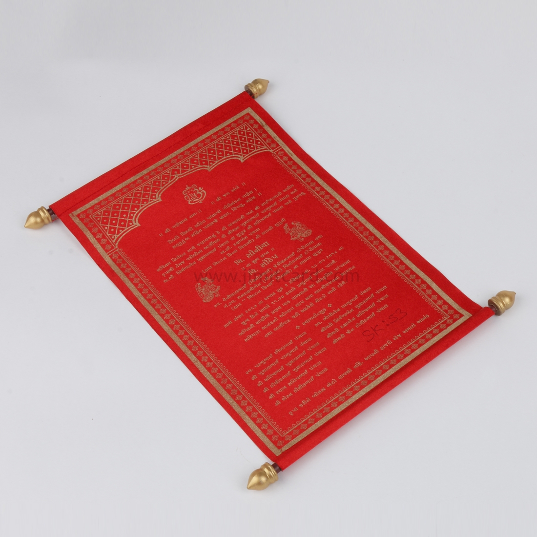 Traditional Style Scroll Wedding Invitation Card in Red Satin-9212