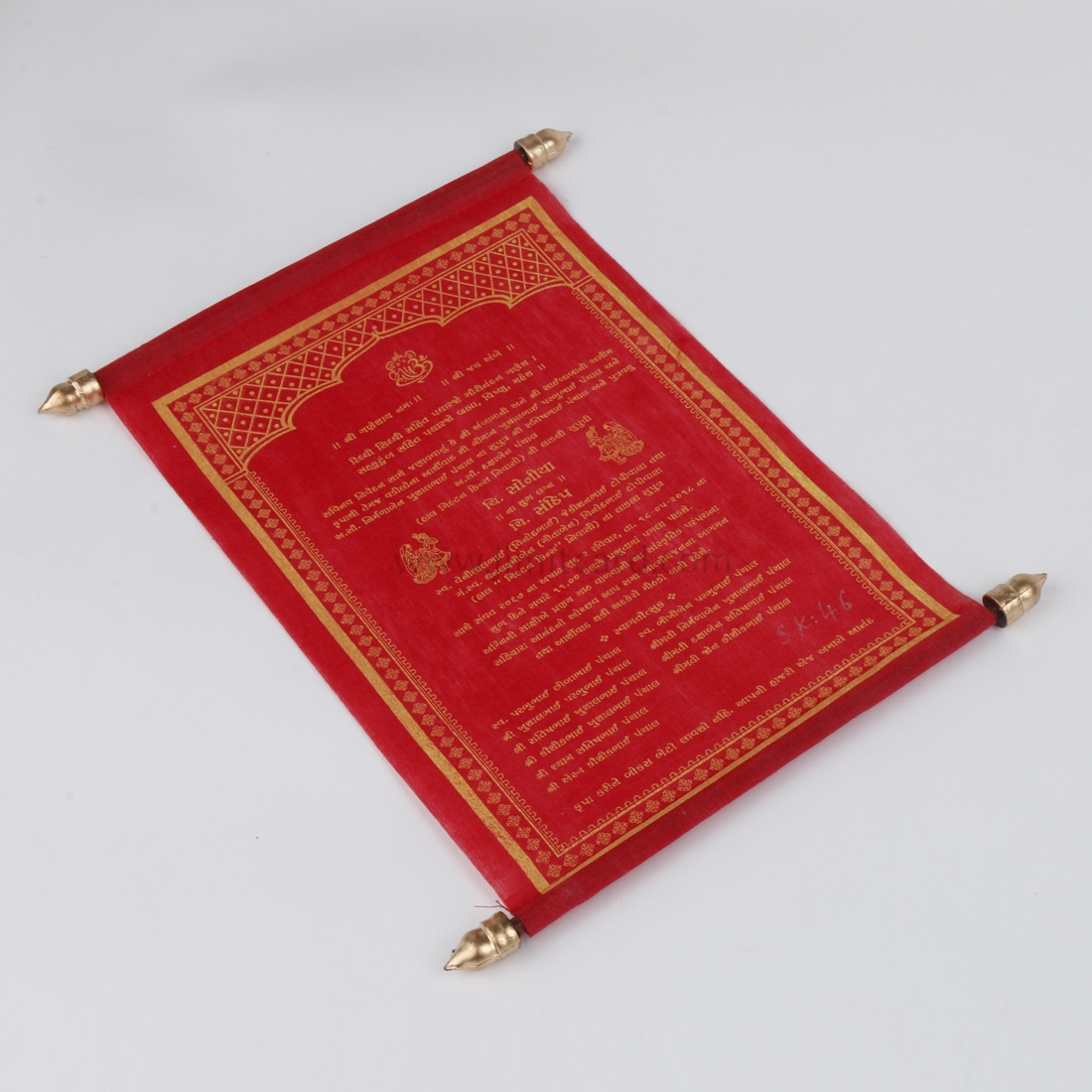 Personalized Wedding Scroll Invitation Card in Red Wooly Paper-9161