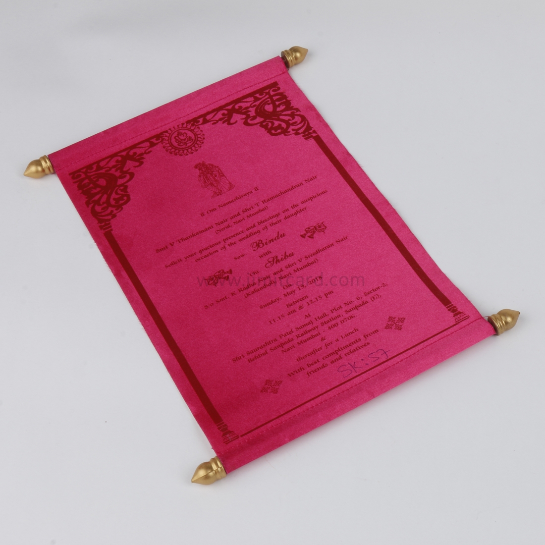 Royal Style Scroll Invitation Cards in Pink Satin-9237