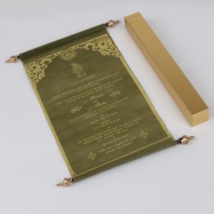 Scroll Wedding Invitation Card in Green Wooly Paper-0