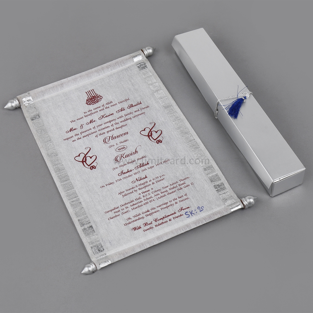 Royal Scroll Invitation Card in White Wooly Paper-0