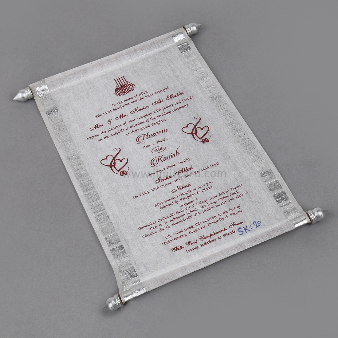Royal Scroll Invitation Card in White Wooly Paper-9062