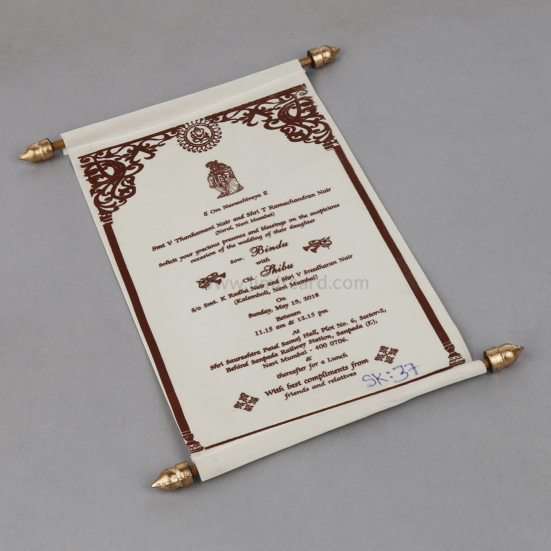 Scroll Wedding Invitation Card in Cream Velvet-9137