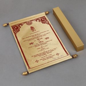 Scroll Invitations for Wedding in Golden Satin-0