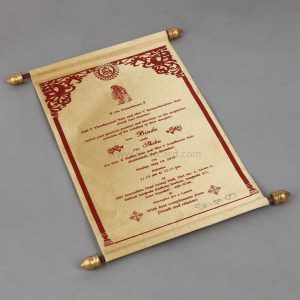 Scroll Invitations for Wedding in Golden Satin-9185
