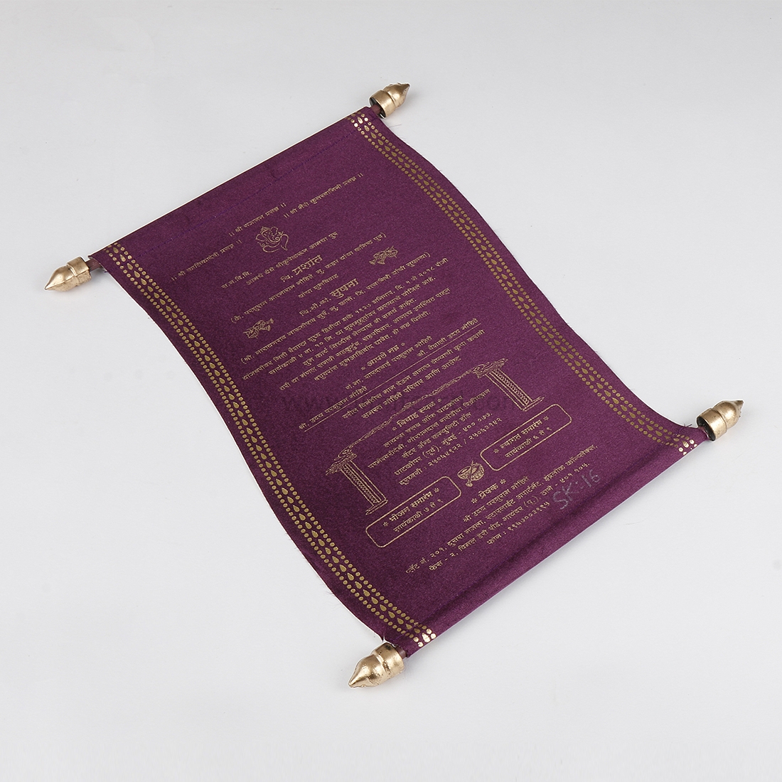 Royal Purple and Gold Scroll Invitation made in Satin-9040