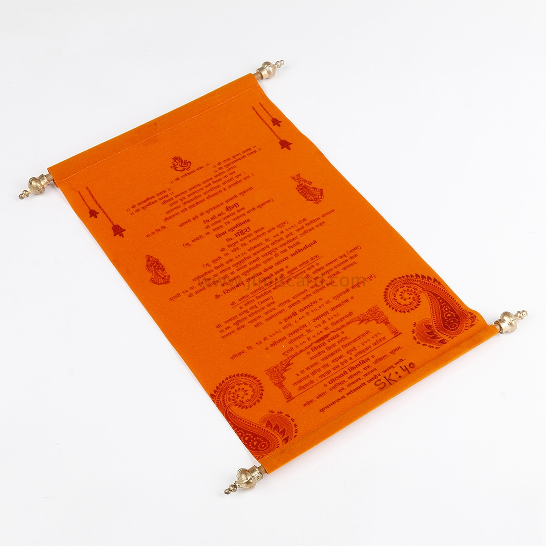 Marriage Invitation Card Farman Style in Orange Velvet-9149