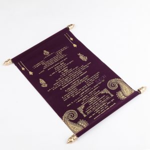 Vintage scroll wedding invitation in Purple Velvet-9114