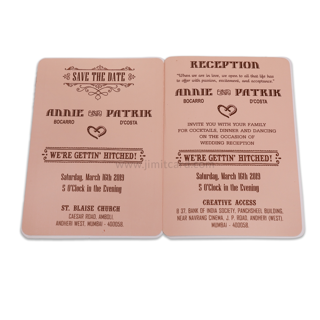 Peach Save the Date Wedding Invitation Card Golden Laser Cut Mr and Mrs with Hearts-12622