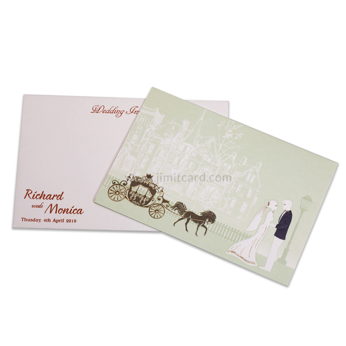 Catholic Wedding Card With Bride-Groom and Horse Cart-0
