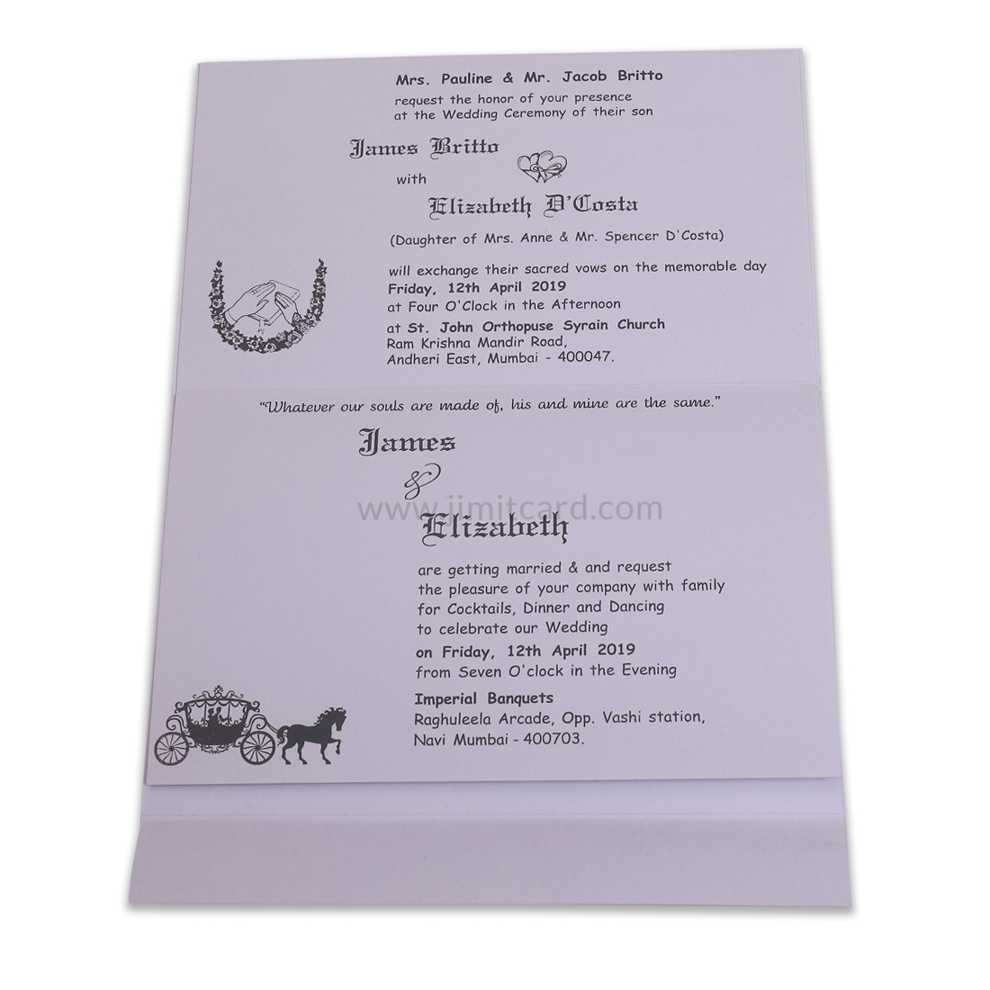 Ivory Color Wedding Invitation with floral Embedded Design and Bride and Groom-12672