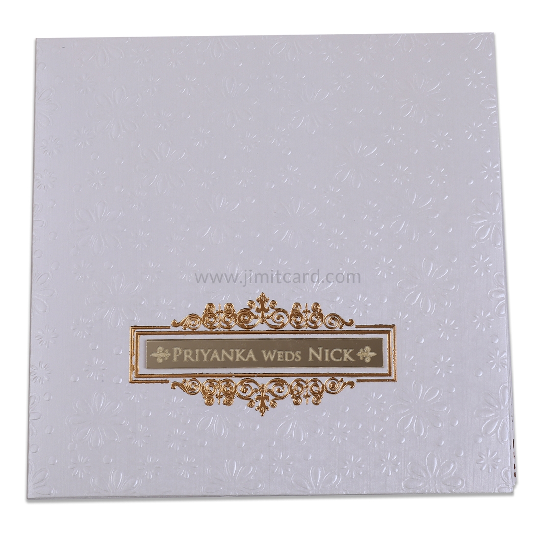 White and Golden Wedding Invitation card with Flower Embedded design -12820