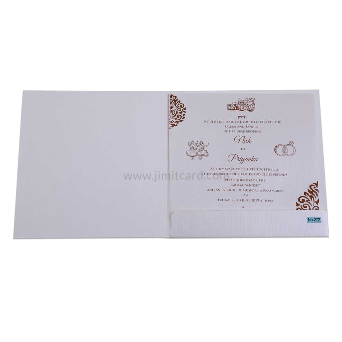 White and Golden Wedding Invitation card with Flower Embedded design -12821