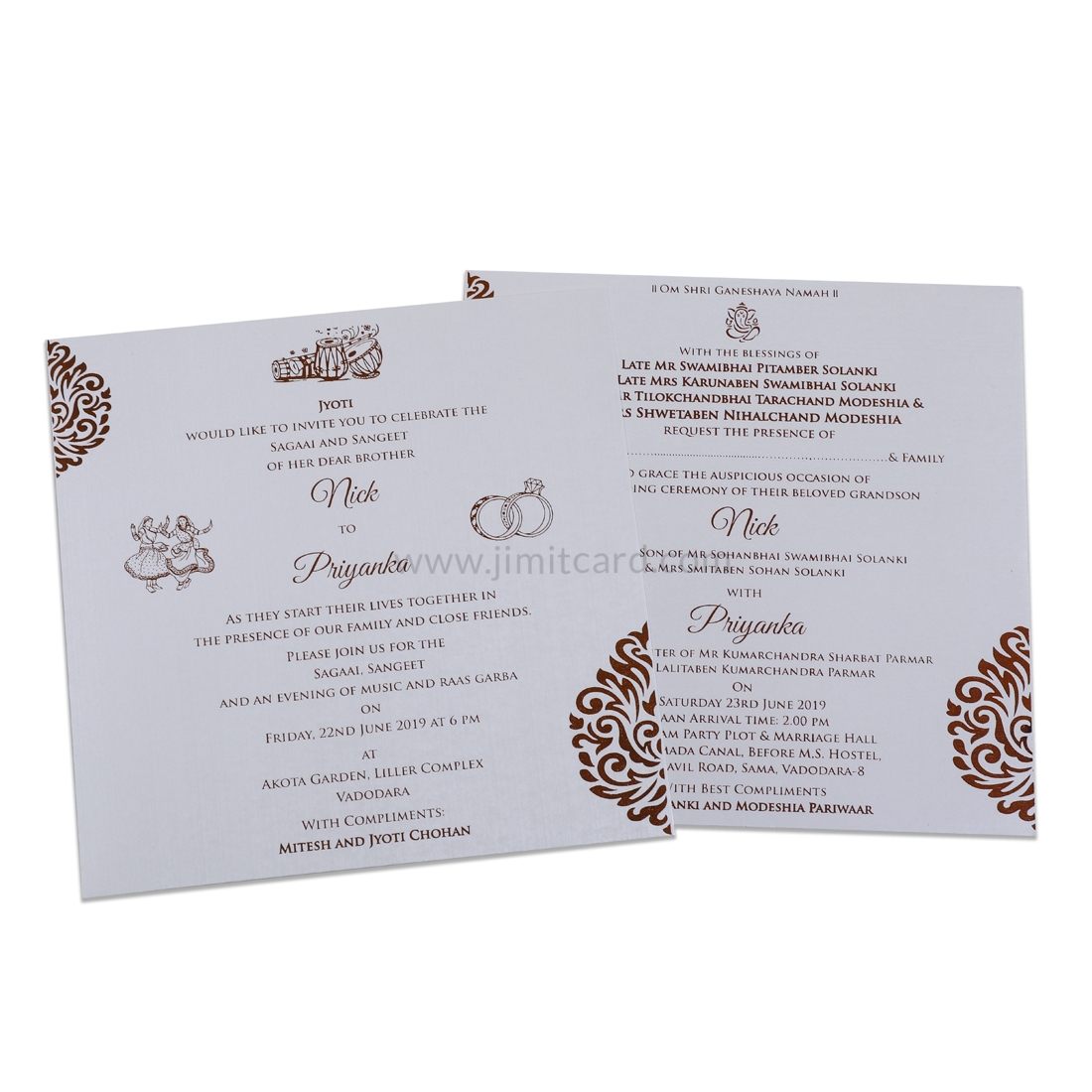 White and Golden Wedding Invitation card with Flower Embedded design -12822