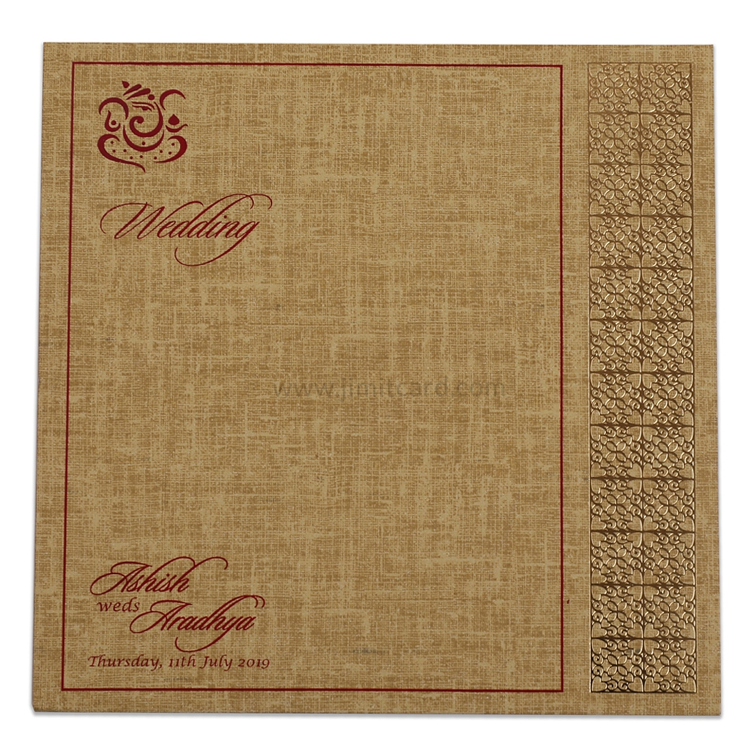 Red Color Laser Cut Wedding Card with Self Printed Designs and Customize Initials-12972