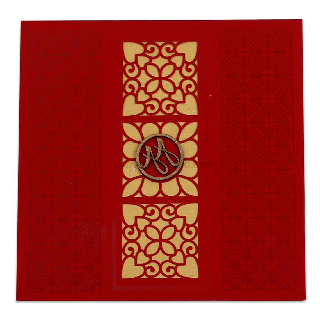 Red Color Laser Cut Wedding Card with Self Printed Designs and Customize Initials-12974