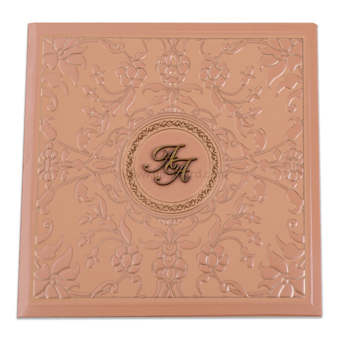 Peach Wedding Invitation Card with Shinny Peach Floral Embedded Designs-12960