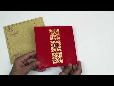 Red Color Laser Cut Wedding Card with Self Printed Designs and Customize Initials-12971