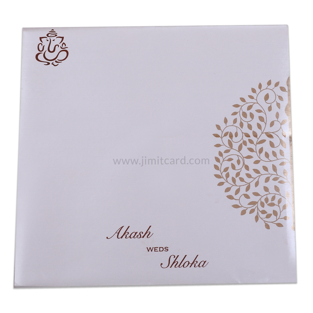 Silver Door Open Style Wedding Invitation Card With Embedded Design of Leaves in Circle-13020